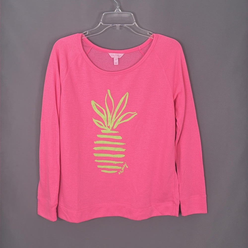 Lilly Pulitzer Top Womens Small Pineapple Sandy Popover Tiki Pink Sweaatshirt